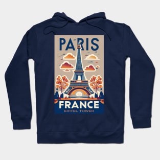 A Vintage Travel Art of the Eiffel Tower in Paris - France Hoodie